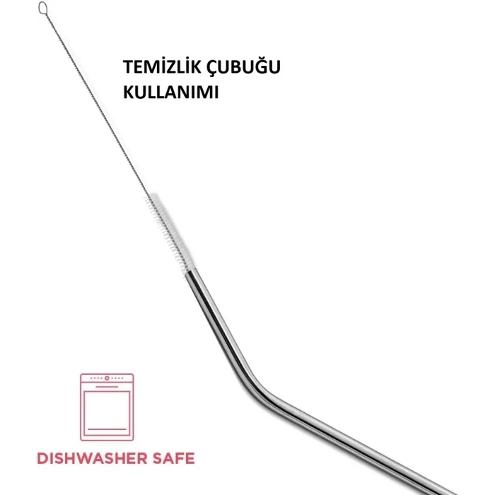 BUĞZ Çelik Pipet Paslanmaz Çelik Metal Meşrubat Pipeti Ve Pipet Temizleme Fırçası Seti 5 Parça