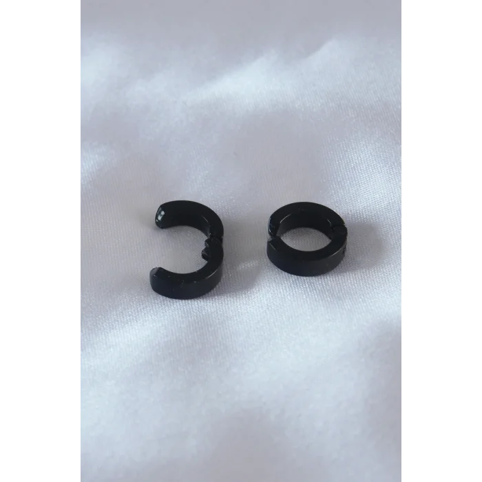 BUĞZ Çelik Siyah Renk Sıkıştırmalı Erkek Küpe