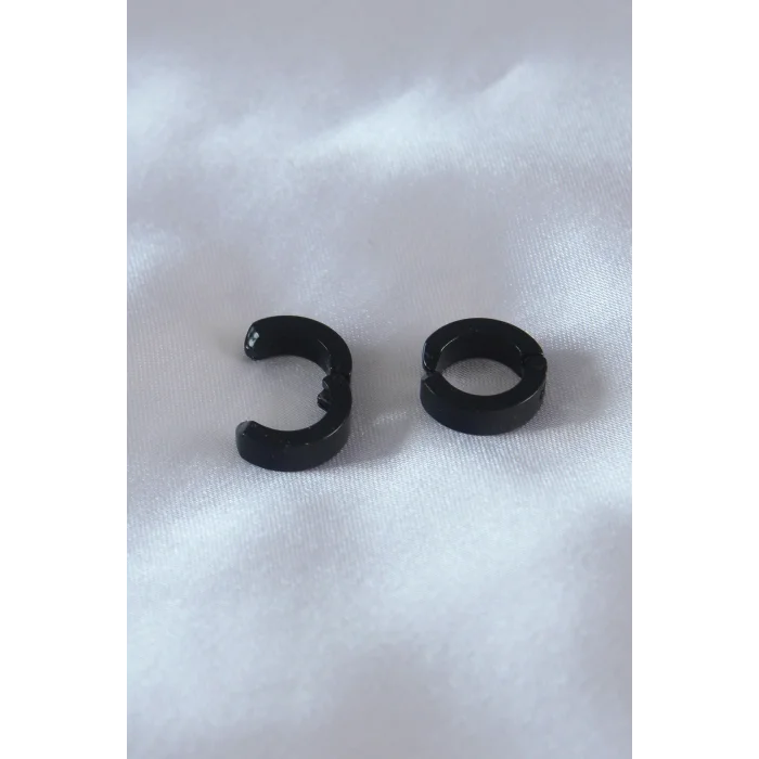 BUĞZ Çelik Siyah Renk Sıkıştırmalı Erkek Küpe - BUĞZ