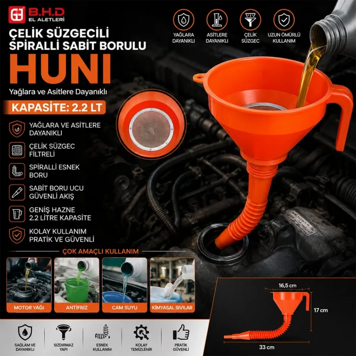 BUĞZ Çelik Süzgeçli Spiralli Huni Sabit Borulu 2.2lt Bx40