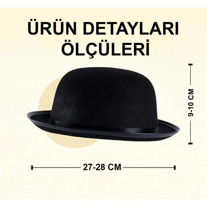 BUĞZ Charlie Chaplin Stil Yetişkin Şapkası – Siyah Melon Parti Şapkası