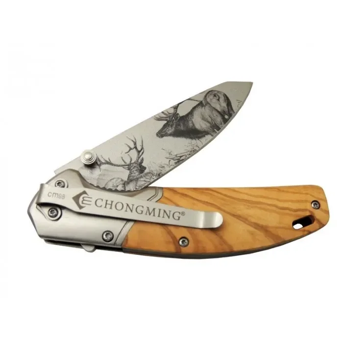 BUĞZ Chongmıng Cm98 Geyikli Ahşap Çakı 20 Cm Manuel, Kemerlikli