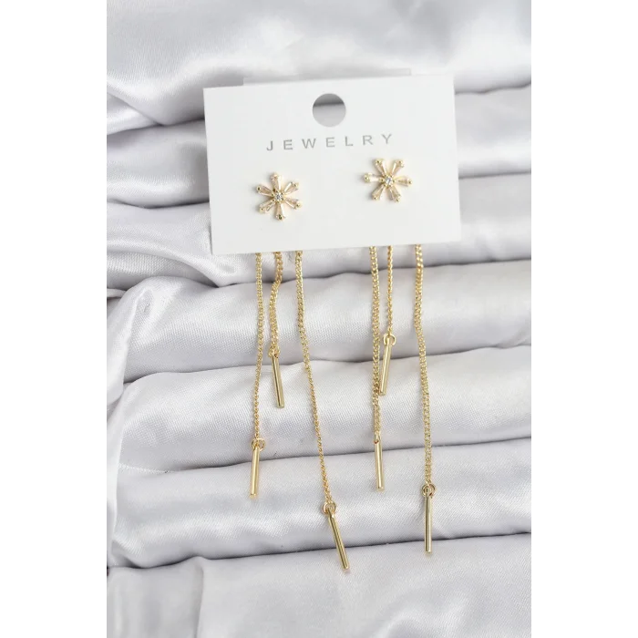 BUĞZ Çiçek Model Gold Pirinç Sallantılı Kadın Küpe