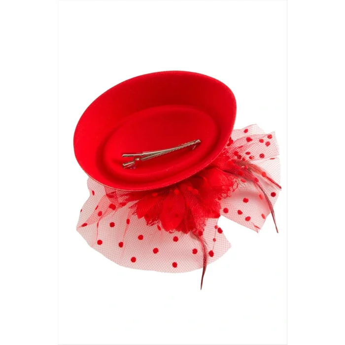 BUĞZ Çiçek Tüylü Dantelli Şapka Toka