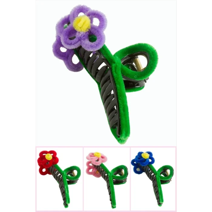 BUĞZ Çiçek Tüylü Mandal Toka 11 cm