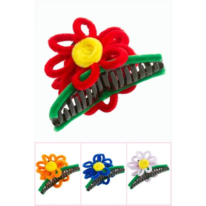 BUĞZ Çiçek Tüylü Mandal Toka 11 cm