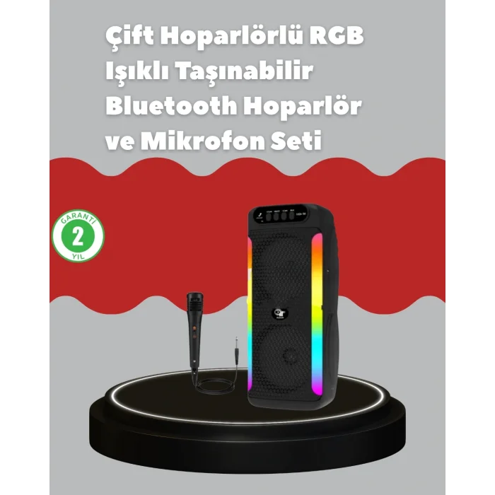 BUĞZ Çift 4 inç Hoparlörlü RGB Işıklı Bluetooth Ses Sistemi