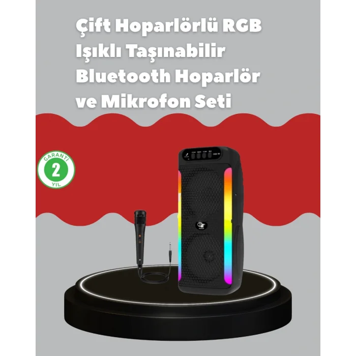  Çift 4 inç Hoparlörlü RGB Işıklı Bluetooth Ses Sistemi