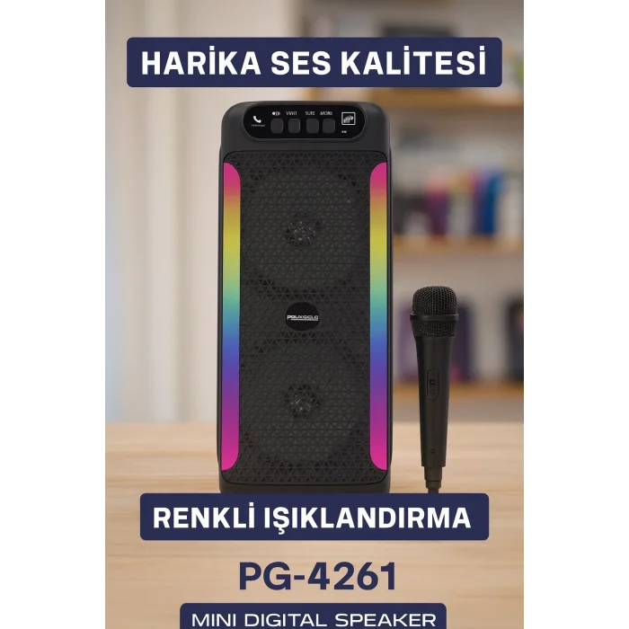 BUĞZ Çift 4 inç Hoparlörlü RGB Işıklı Bluetooth Ses Sistemi