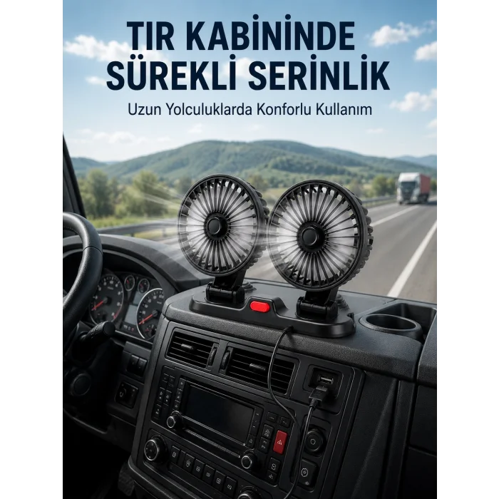 BUĞZ Çift Başlıklı Araç İçi USB Vantilatör Soğutucu Fan