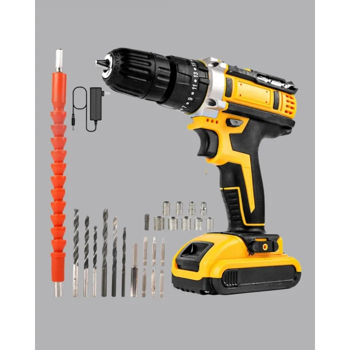 BUĞZ Çift Bataryalı Darbeli Şarjlı Matkap Seti – Metal Dişli, 24 Parça Aksesuar ve LED Işıklı