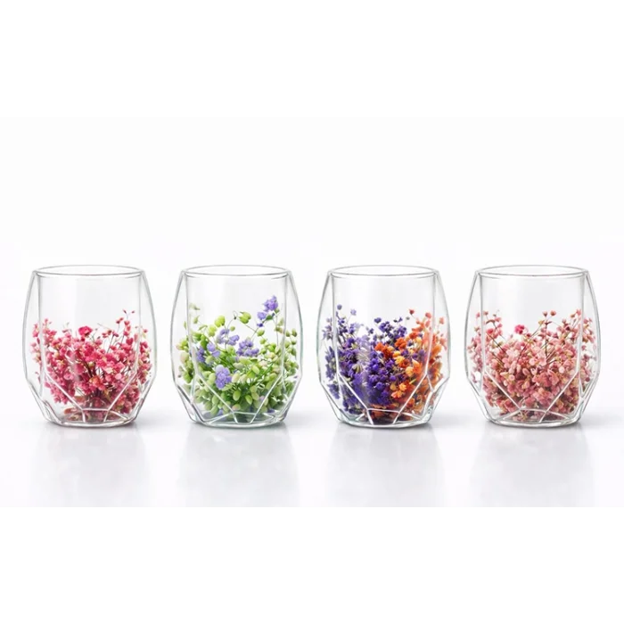 BUĞZ Çift Camlı Çiçekli Köşeli Bardak