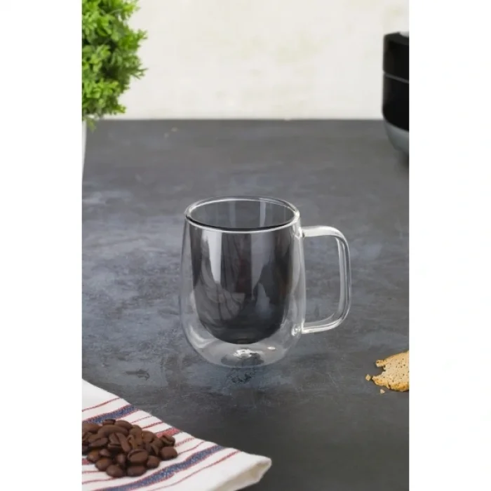 BUĞZ Çift Cidarlı Cam Kupa Gri Renk