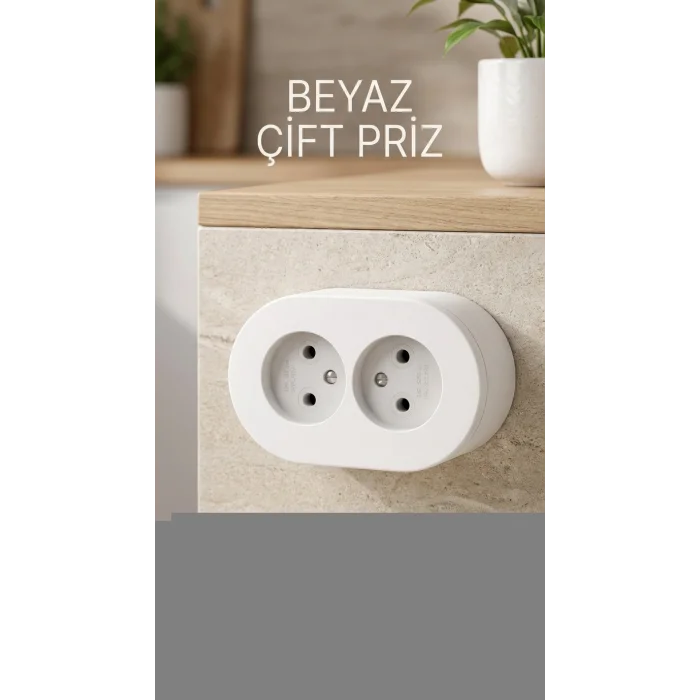 BUĞZ Çift Girişli Beyaz Sıva Üstü Topraklı Priz - Dekoratif Duvar Prizi