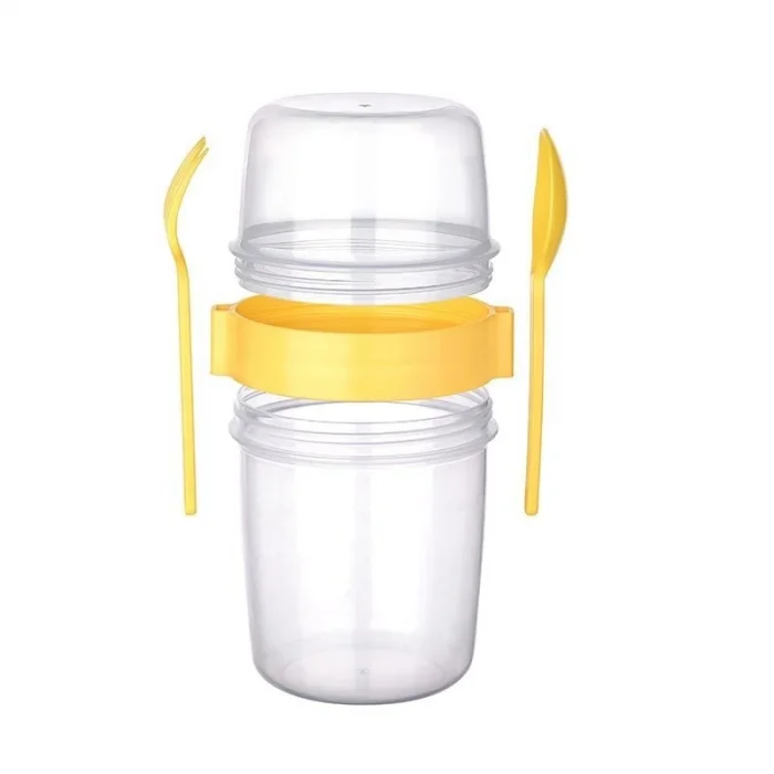 BUĞZ Çift Hazneli - Çatal Kaşıklı Portatif Müsli -Atıştırmalık Kabı 1100 ML