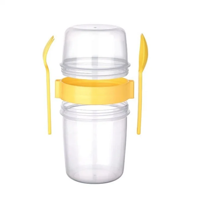 BUĞZ Çift Hazneli - Çatal Kaşıklı Portatif Müsli -Atıştırmalık Kabı 650 ML