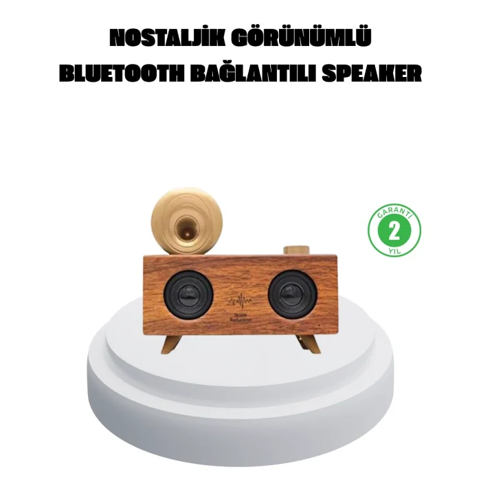 BUĞZ Çift Hoparlörlü Bluetooth Gramofon Speaker – FM Radyo, USB, SD Kart ve AUX Girişli