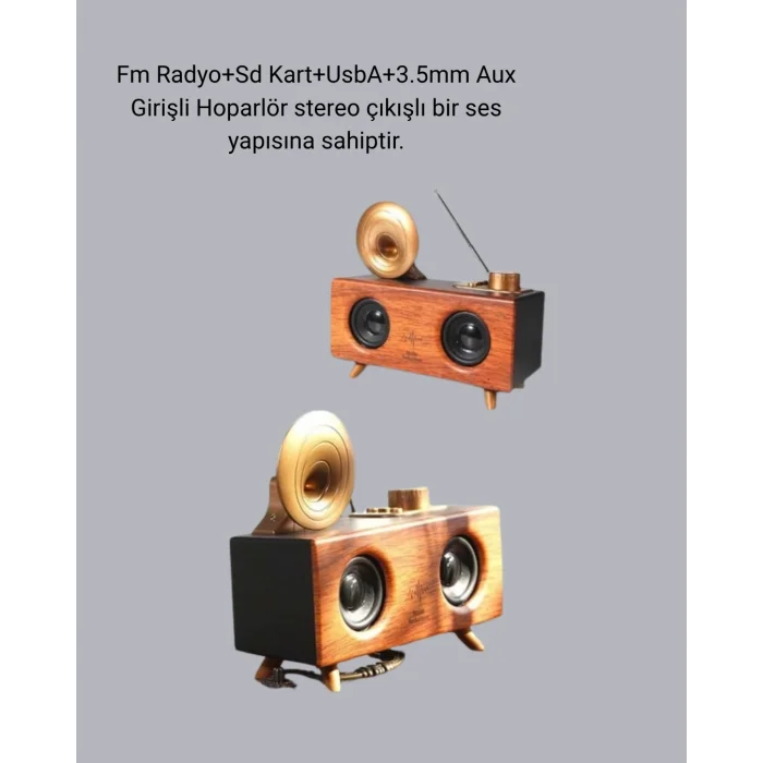 BUĞZ Çift Hoparlörlü Retro Bluetooth Speaker 1800mAh Bataryalı AUX USB SD Kartlı