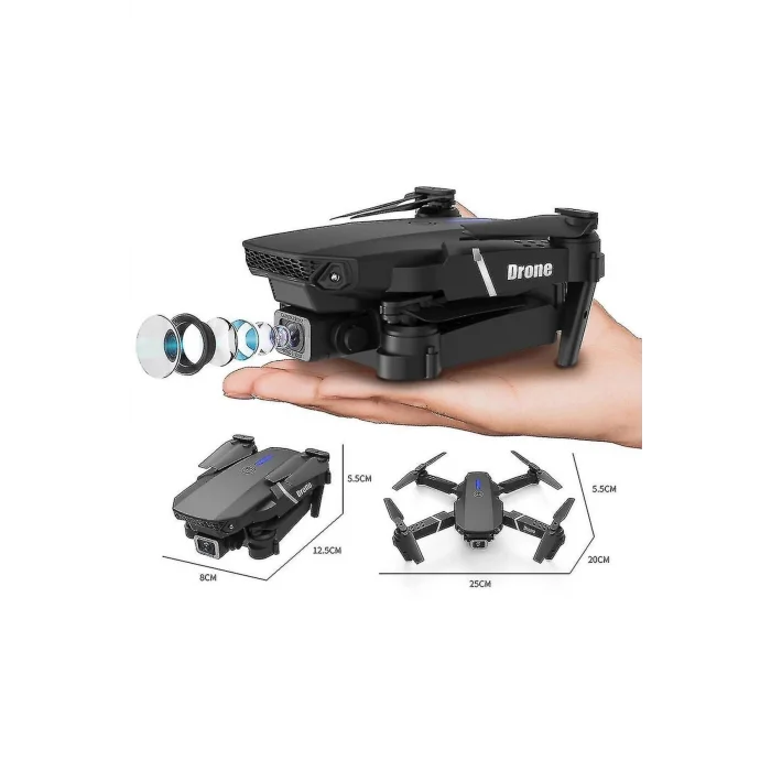 BUĞZ Çift Kameralı Katlanabilir Wi-Fi Drone, 720P HD Görüntü ve LED Işıklı Uzaktan Kumandalı Model