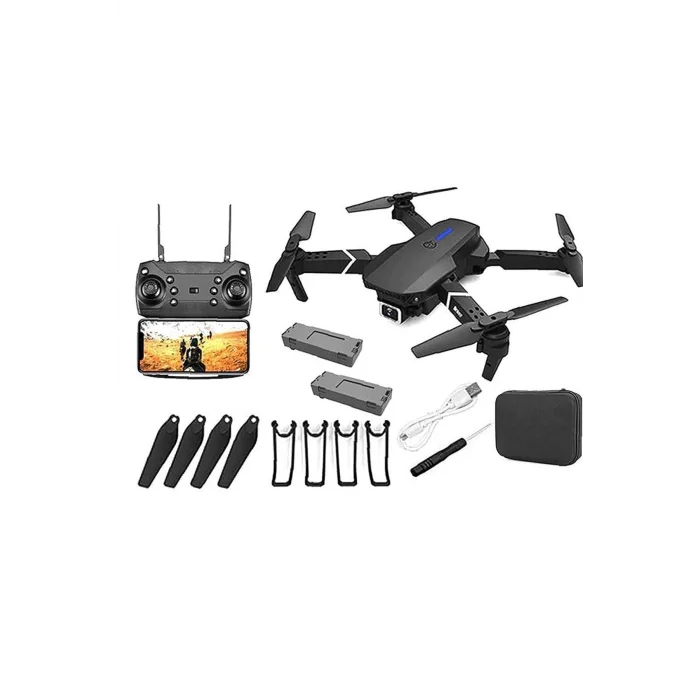 BUĞZ Çift Kameralı Katlanabilir Wi-Fi Drone, 720P HD Görüntü ve LED Işıklı Uzaktan Kumandalı Model