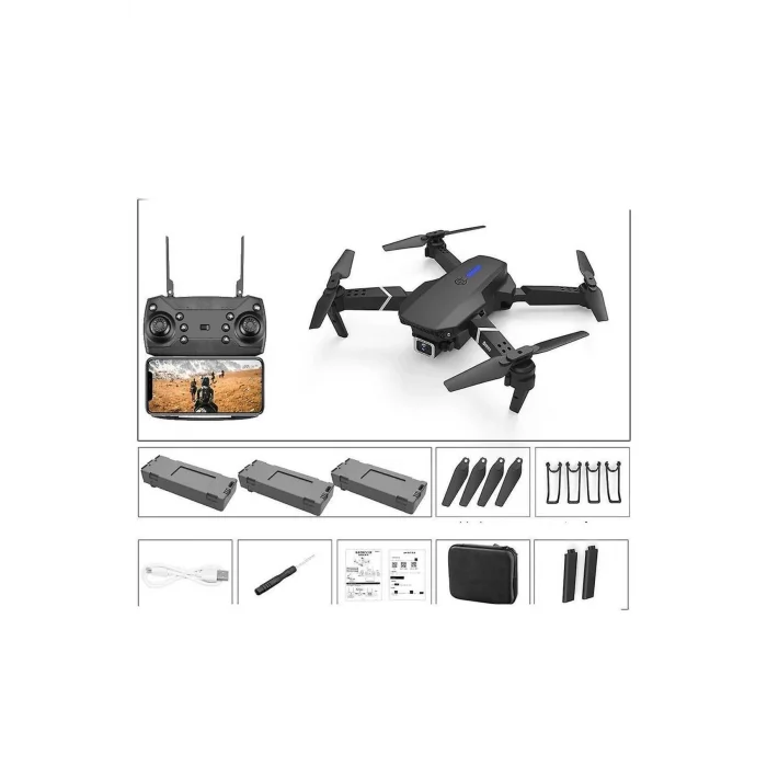 BUĞZ Çift Kameralı Katlanabilir Wi-Fi Drone, 720P HD Görüntü ve LED Işıklı Uzaktan Kumandalı Model