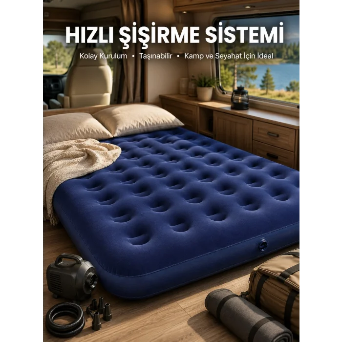 BUĞZ Çift Kişilik Şişme Yatak Dayanıklı Vinil Kamp ve Misafir Kullanımına Uygun