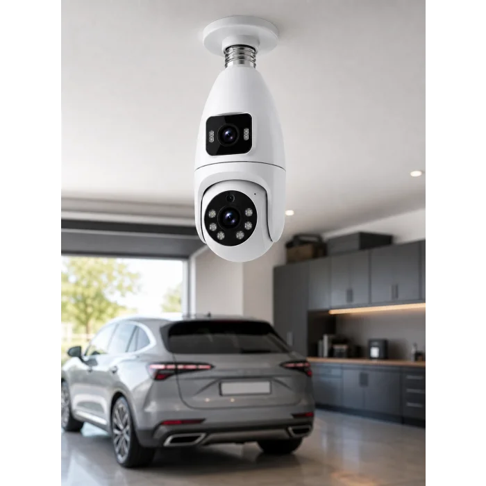 BUĞZ Çift Lens Wi-Fi Ampul Kamera ve Mobil Kontrol Yüksek Çözünürlüklü