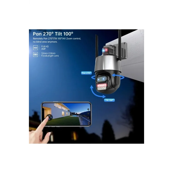 BUĞZ Çift lensli 8X zoom 4MP 4K Ultra HD hareketli gece görüşlü dış mekan WiFi IP kamera 2 yıl garantili