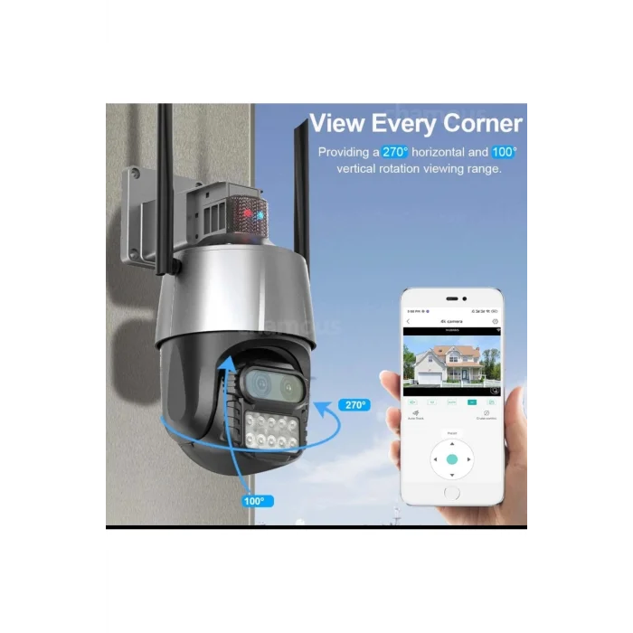 BUĞZ Çift lensli 8X zoom 4MP 4K Ultra HD hareketli gece görüşlü dış mekan WiFi IP kamera 2 yıl garantili