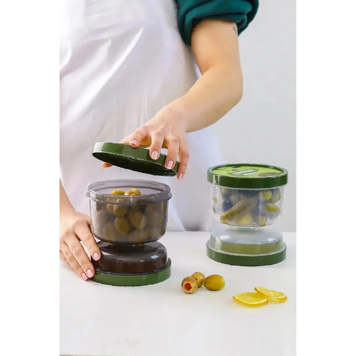 BUĞZ Çift Taraflı Süzgeçli  Kapaklı Zeytinlik - Suyu Süzen Zeytin Turşu Saklama Kabı