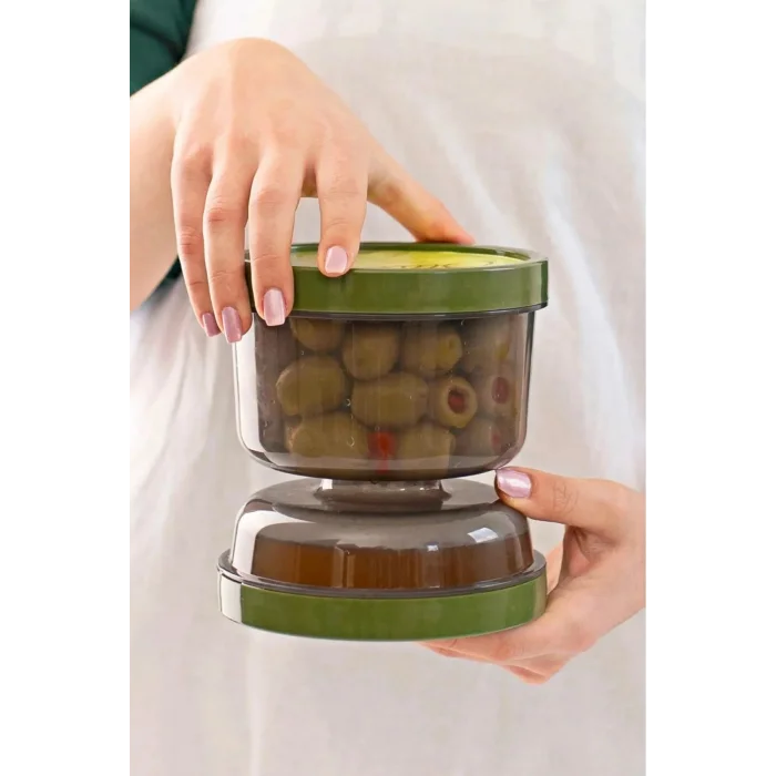 BUĞZ Çift Taraflı Süzgeçli  Kapaklı Zeytinlik - Suyu Süzen Zeytin Turşu Saklama Kabı