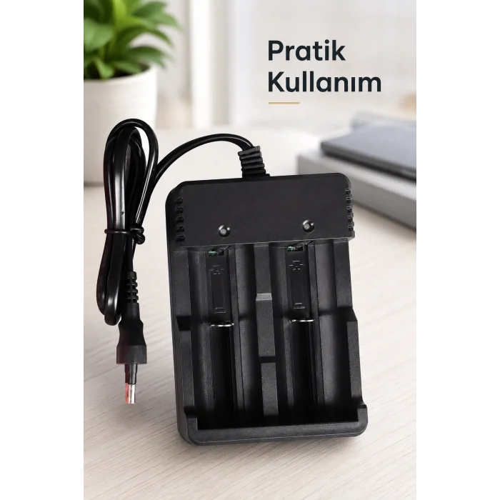 BUĞZ Çift Yuvalı Kablolu Pil Şarj Cihazı Kompakt Gövdeli Pratik Kullanım Siyah Şarj Aparatı