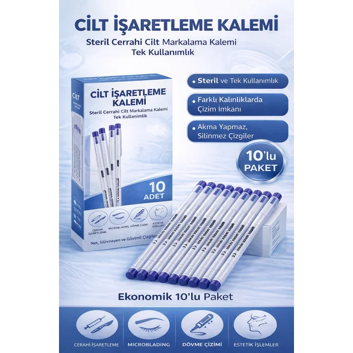 BUĞZ Cilt İşaretleme Kalemi Steril Cerrahi Marker Kalem 10 ADET
