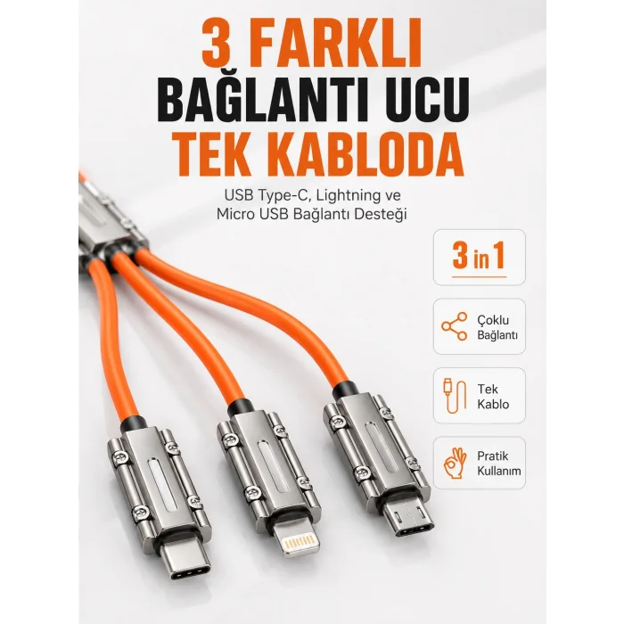 BUĞZ Çinko Alaşımlı Metal Konnektörlü Dayanıklı 6A Hızlı Şarj Kablosu