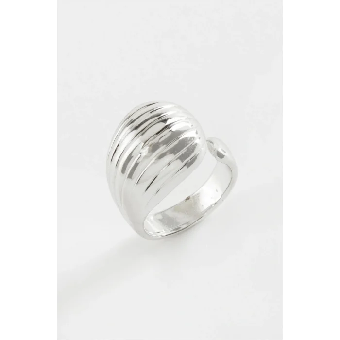 BUĞZ Çizgili Su Damlası Metal Yüzük