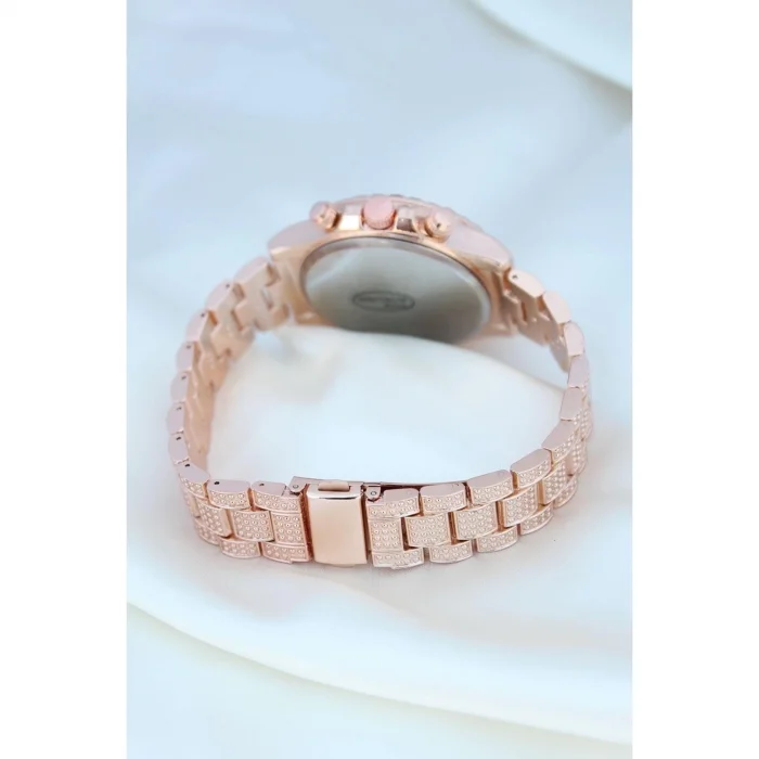  Clariss Trend Rose Metal Kordonlu Zirkon Taş Kaplama Renkli Taşlı Kasa Tasarımlı Lüx Kadın Kol Saati