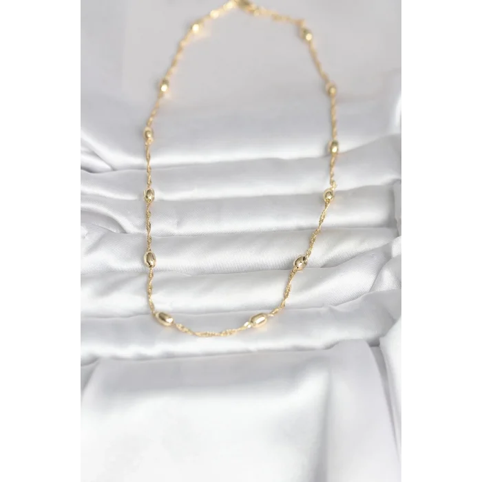 BUĞZ CM 14K Gold Renk Burgu Zincirli Damla Topçuk Model 45 cm Kadın Kolye
