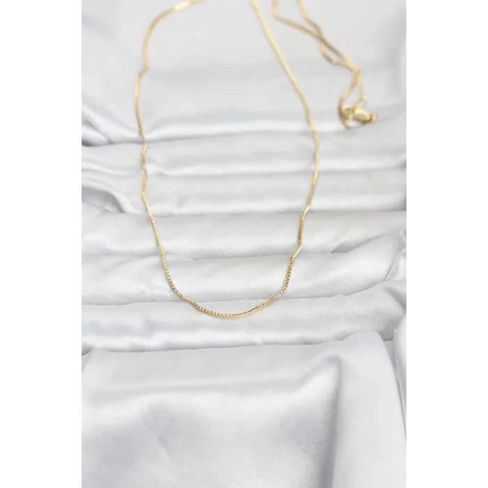 BUĞZ CM 14K Gold Renk İnce Kare Zincirli Model 60 cm Kadın Kolye