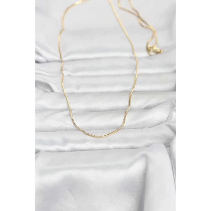 BUĞZ CM 14K Gold Renk İnce Kare Zincirli Model 60 cm Kadın Kolye - BUĞZ
