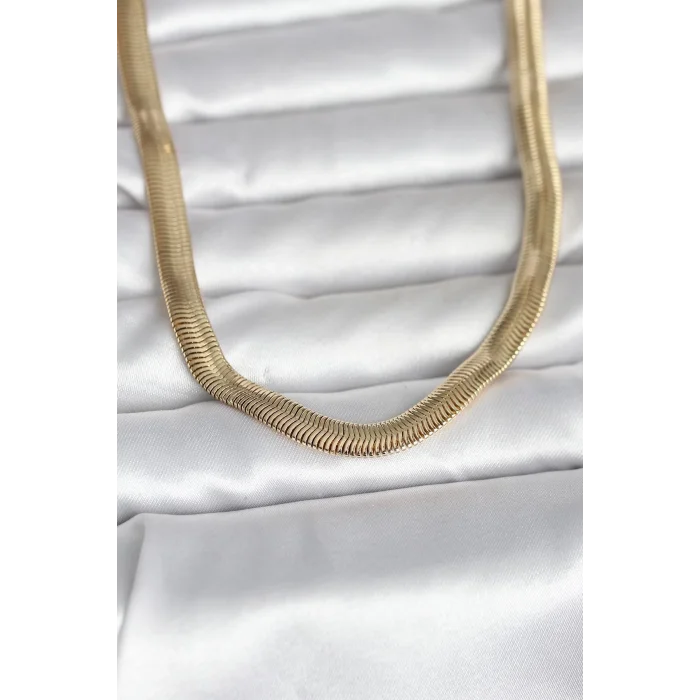 BUĞZ CM 14K Gold Renk Kalın Yassı Yılan Zincir Model 45 cm Kadın Kolye