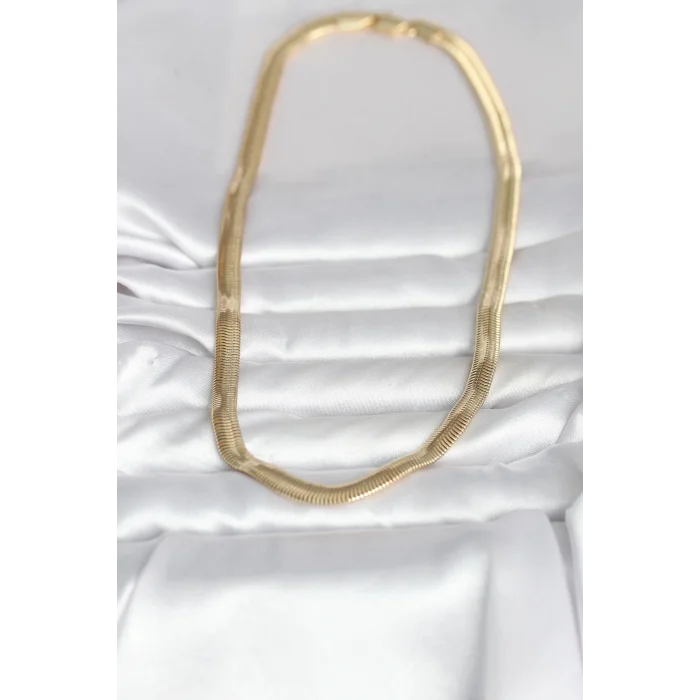 BUĞZ CM 14K Gold Renk Kalın Yassı Yılan Zincir Model 45 cm Kadın Kolye