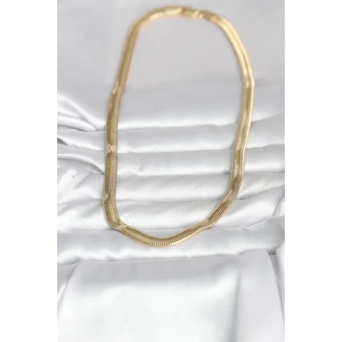 BUĞZ CM 14K Gold Renk Kalın Yassı Yılan Zincir Model 45 cm Kadın Kolye - BUĞZ