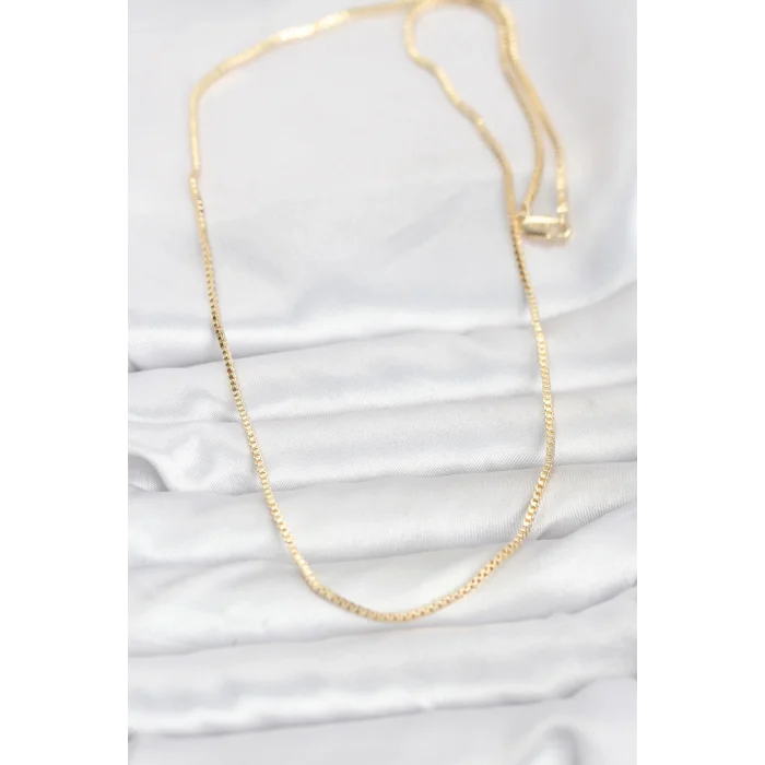 BUĞZ CM 14K Gold Renk Kare Zincirli Model 60 cm Kadın Kolye - BUĞZ