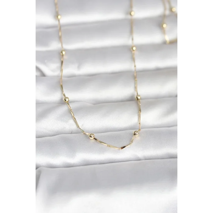 BUĞZ CM 14K Gold Renk Kesme Çubuk Zincir Topçuklu Model 60 cm Kadın Kolye