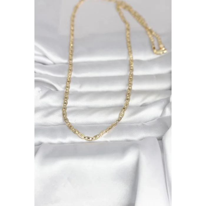 BUĞZ CM 14K Gold Renk Lazer Kesim Zincirli Model 60 cm Kadın Kolye - BUĞZ