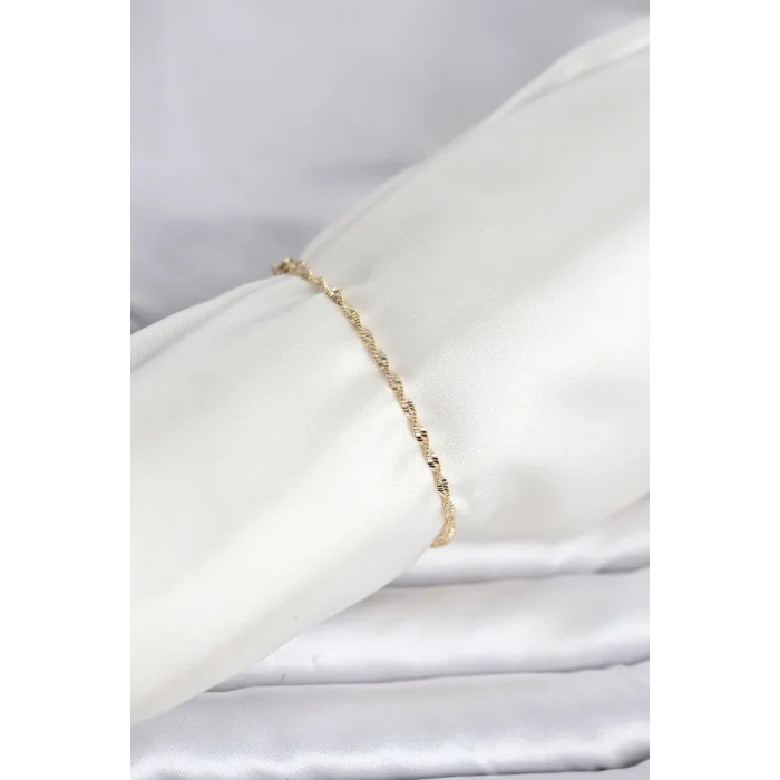 BUĞZ CM 14K Gold Renk Yassı Ezme Burgu Model Kadın Bileklik