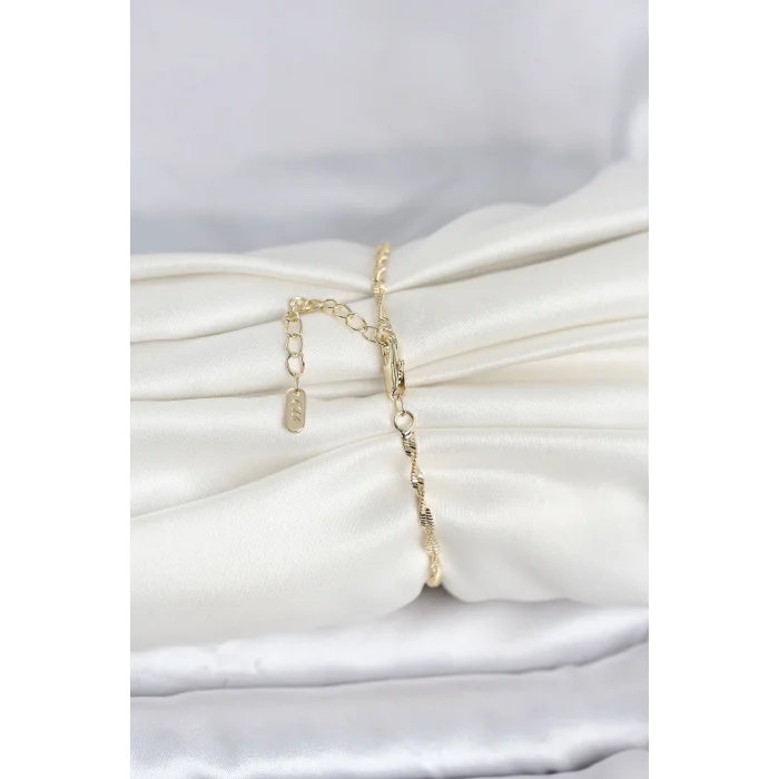 BUĞZ CM 14K Gold Renk Yassı Ezme Burgu Model Kadın Bileklik