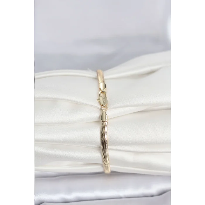 BUĞZ CM 14K Gold Renk Yassı Yılan Zincir Model Kadın Bileklik - BUĞZ