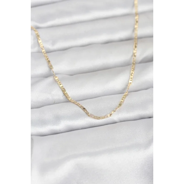 BUĞZ CM 14K Gold Renk Yassı Zincir Model 60 cm Kadın Kolye