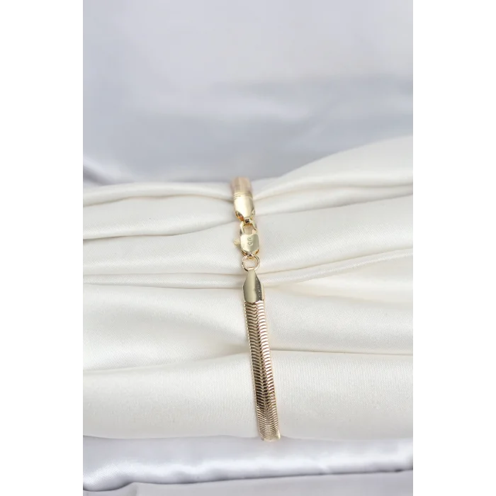 BUĞZ CM 14K Gold Renk Yassı Zincir Yılan Model Kadın Bileklik - BUĞZ
